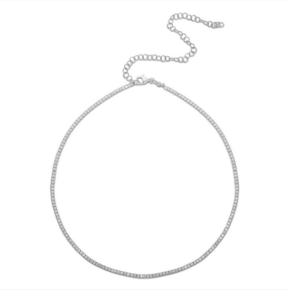 Sphera Milano 14K White Gold CZ Dainty Tennis Choker Necklace